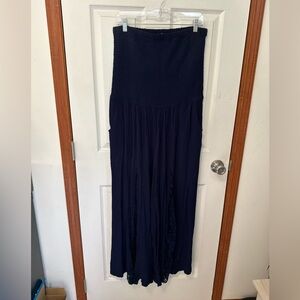 VENUS Jumpsuit Smocked Dark Blue Lace for Night Out. Flared Legs.